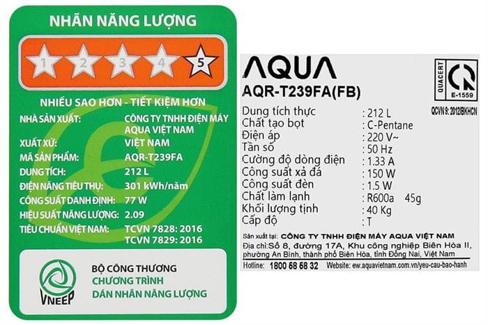 Tủ lạnh Aqua Inverter 212 lít AQR-T239FA(FB)